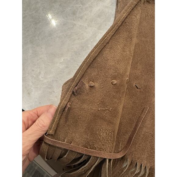Vtg Suede Fringe Vest Sz S/M Leather Tan Brown Boho Hippie Festival 60s 70s - Picture 9 of 16